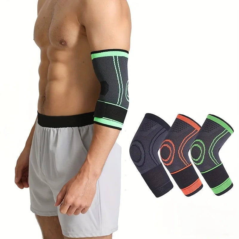 Adjustable Valour Fit elbow support strap for sports, featuring a snug fit and breathable material for arm stability.