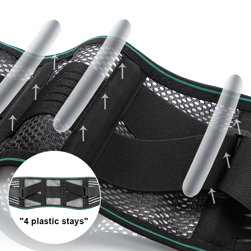 Valour Fit adjustable back support belt with four steel stays, designed for lumbar and lower back pain relief.
