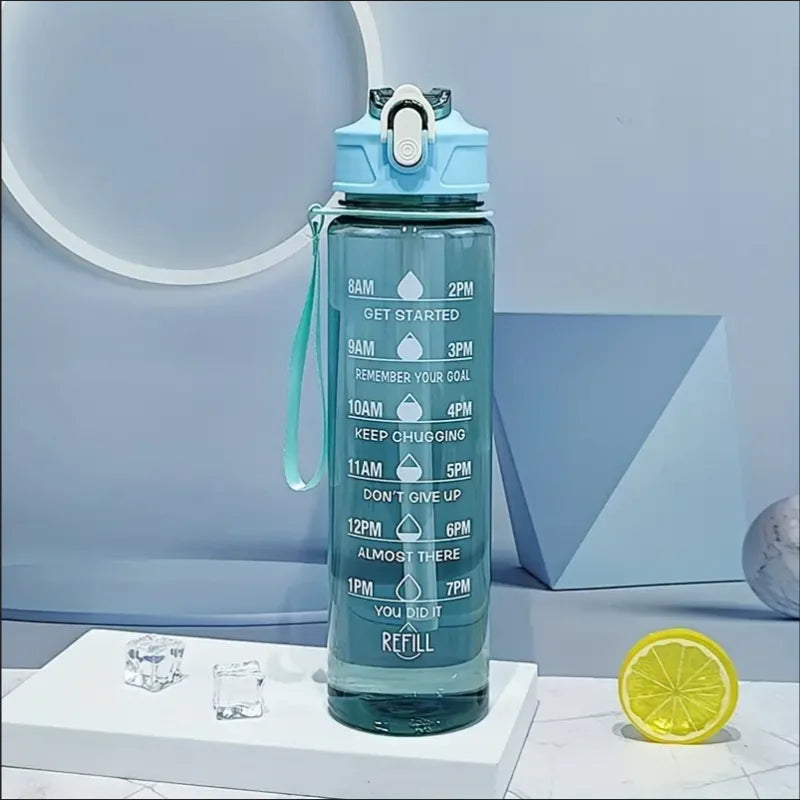 Valour Fit 800ml motivational sports water bottle with time marker and ergonomic design for hydration and fitness.