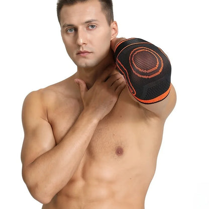 Valour Fit adjustable elbow support strap for sports, shown on an athlete's arm for compression and stability during activity.