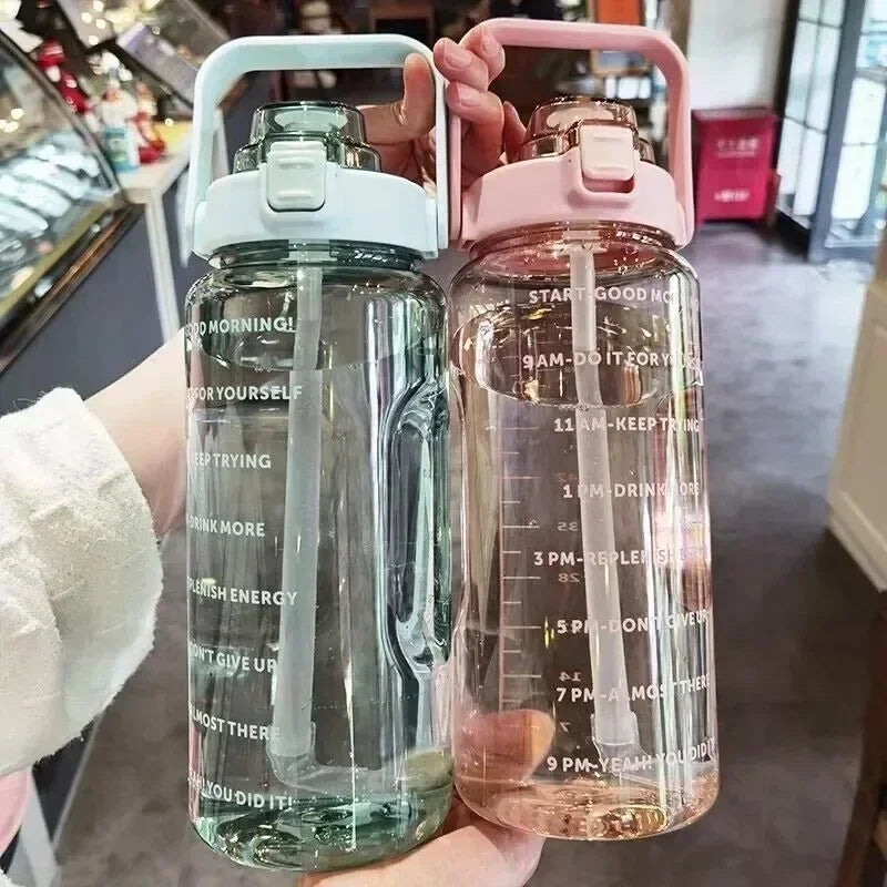 Valour Fit 2L motivational sports water bottle with time marker and leak-proof lid, ideal for fitness and hydration tracking.