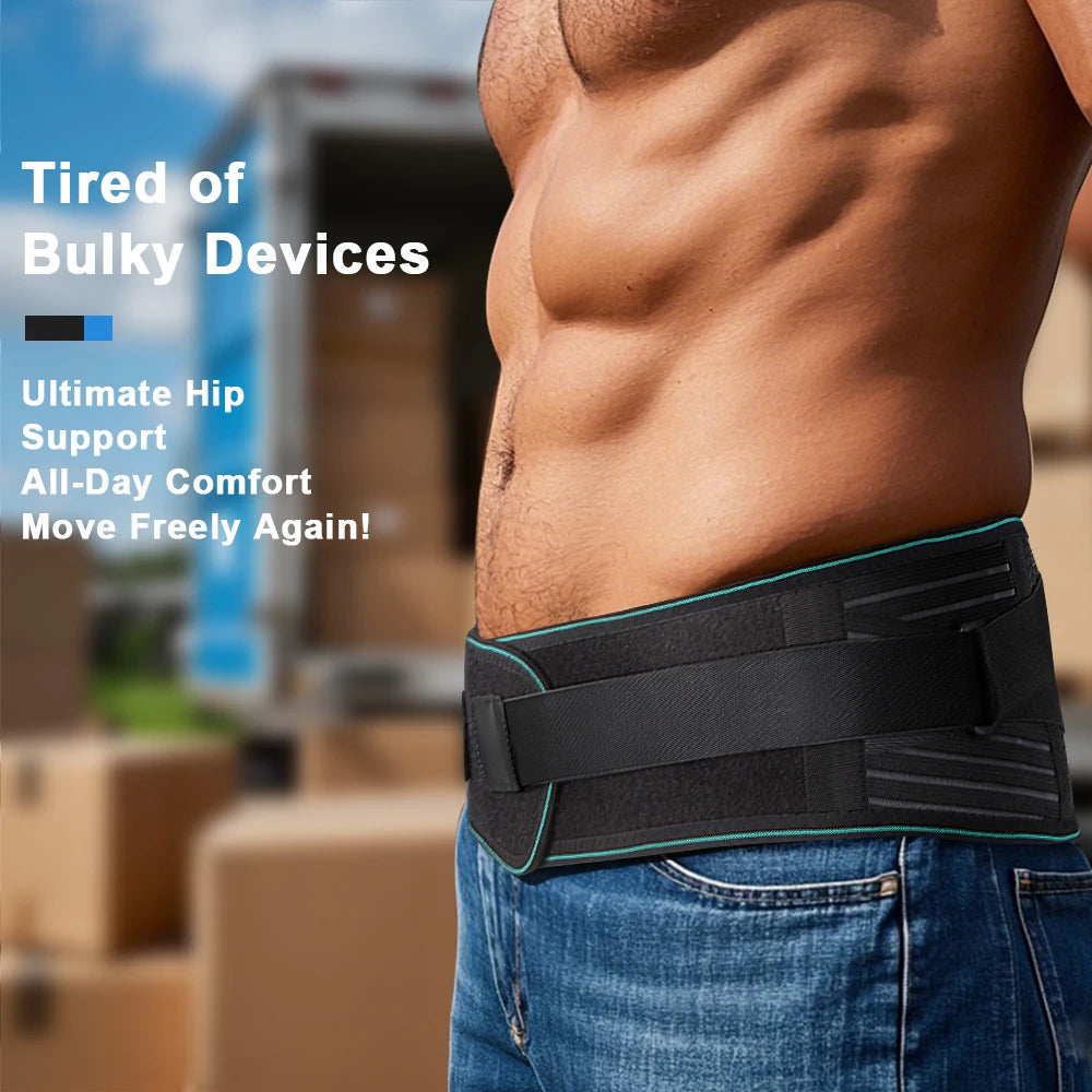 Valour Fit adjustable lumbar support belt with four steel stays provides lower back pain relief and stability.