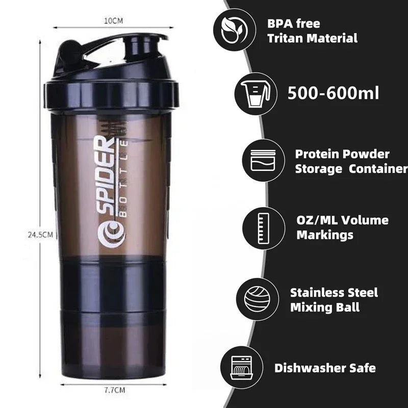 Valour Fit 500ml protein shaker bottle with built-in powder storage and secure lid, ideal for workout drinks and fitness on the go.