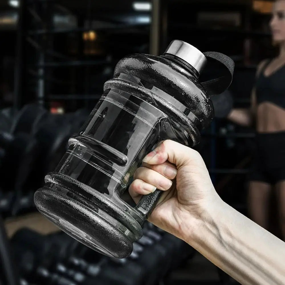 Valour Fit 2L PETG gym water bottle with carry handle, transparent plastic bottle for hydration during workouts