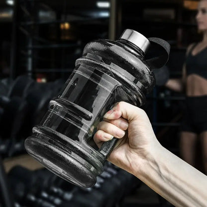 Valour Fit 2L PETG gym water bottle with carry handle, transparent plastic bottle for hydration during workouts