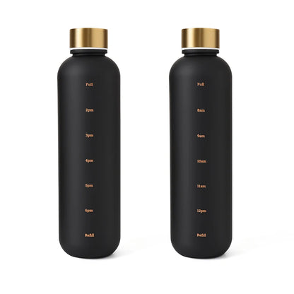 Valour Fit 1L motivational water bottle with time marker, clear plastic with measurement lines and secure lid for hydration tracking
