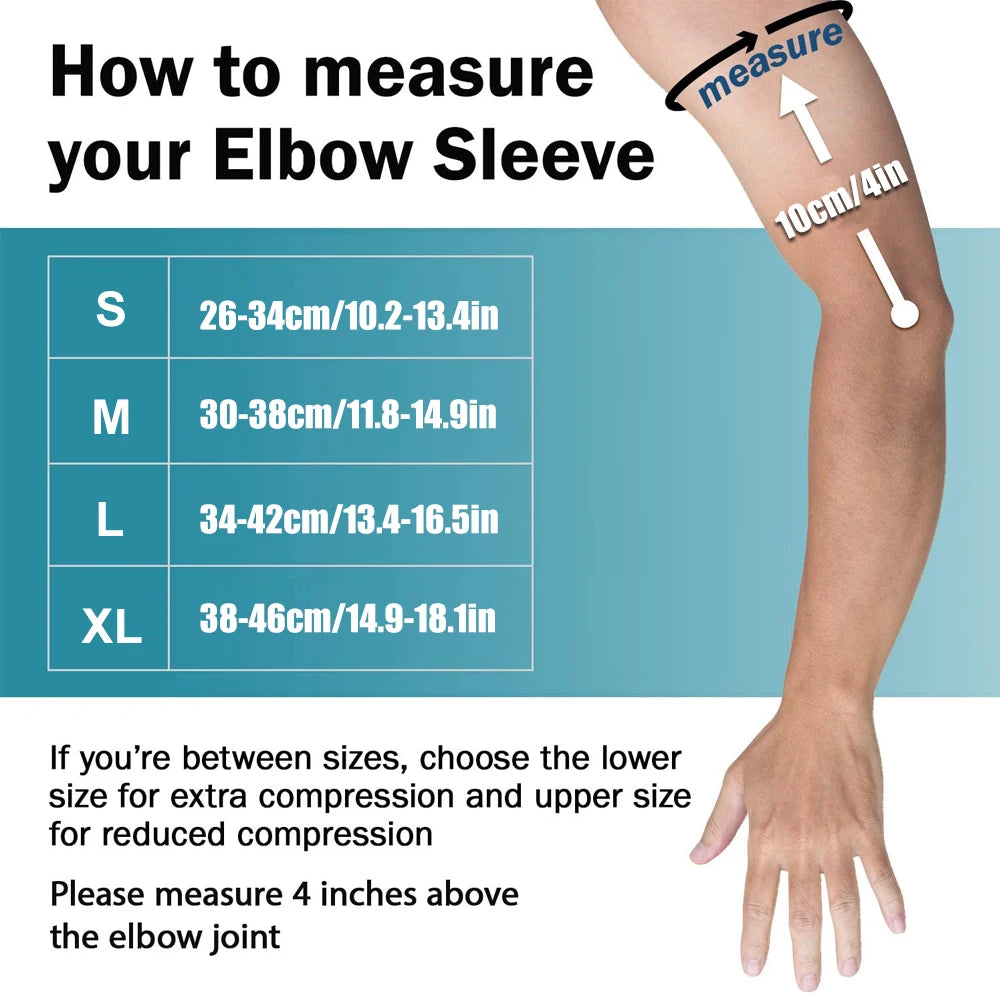Valour Fit compression elbow support sleeve for golf, tennis, and training, shown on a model's arm for elbow stabilization.