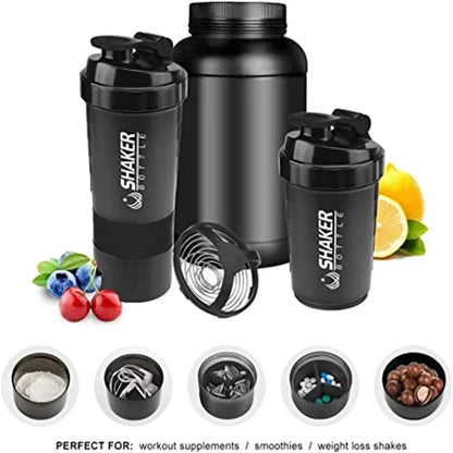 Valour Fit 500ml protein shaker bottle with built-in powder storage and flip-top lid for easy mixing.