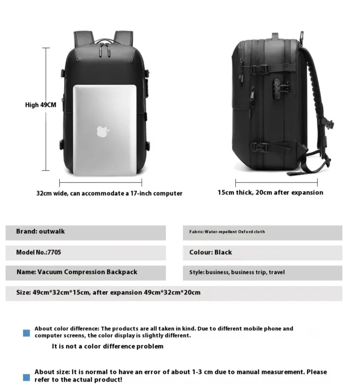Valour Fit vacuum compression travel backpack with multiple compartments and adjustable straps, designed for efficient travel storage.