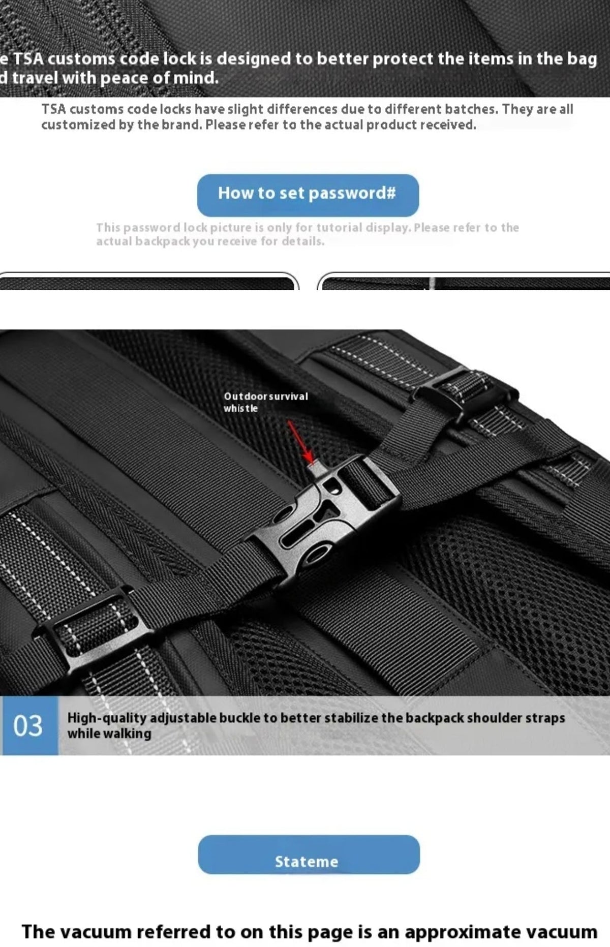 Valour Fit vacuum compression travel backpack showing adjustable straps, front zipper pockets, and compact design for travel.
