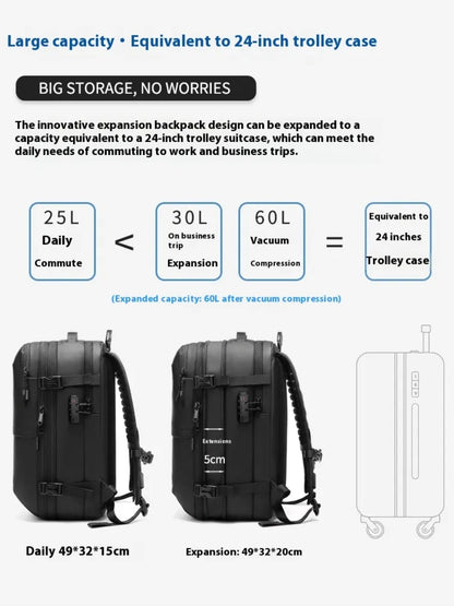 Valour Fit vacuum compression travel backpack with adjustable straps and multiple compartments for efficient packing.